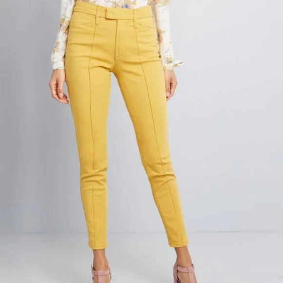 NEW Modcloth Mustard Yellow Richmond Reverse Seam Ankle Slim Fit Pants Sz 8 - Picture 1 of 9